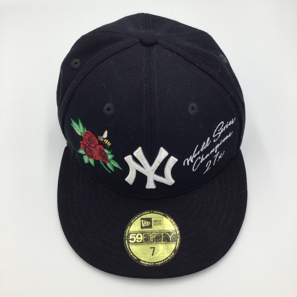 New York Yankees Rose Bee Black Hat Cap 27x world series 100 seasons - Size 7